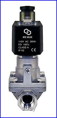 1/2 Inch High Pressure Stainless Steel Steam Solenoid Process Valve 110V AC PTFE