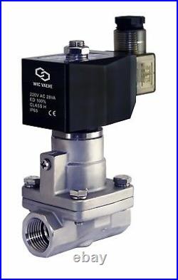 1/2 Inch High Pressure Stainless Steel Steam Solenoid Process Valve 220V AC PTFE