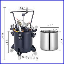 2.5 Gallon High Pressure Paint Pot 10L Tank Mixing Agitator Spray 4 Casters