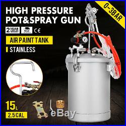 4 Gallon 2.5mm High Pressure Pot Paint Sprayer 1/4 Air Inlet 15L Tank Commercial