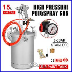 4 Gallon 4.0mm Nozzle High Pressure Pot Tank Air Paint Spray Gun Painting 2 Hose